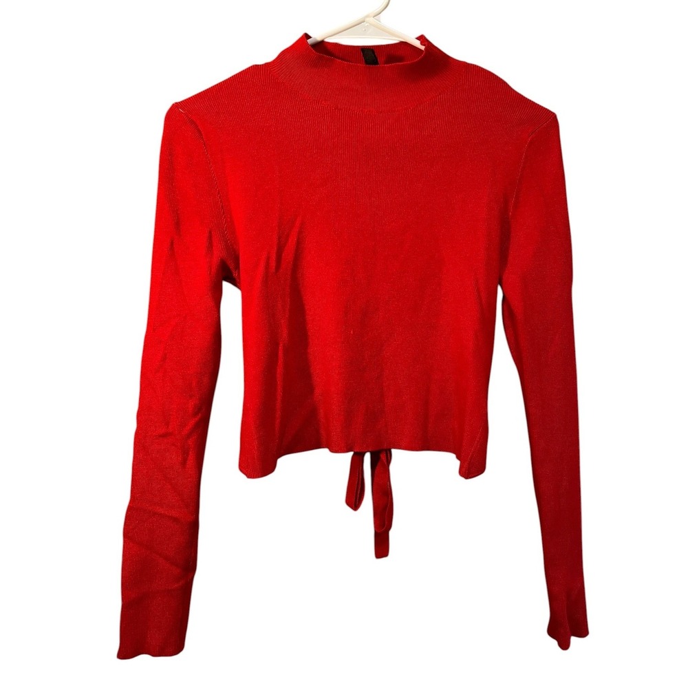 Divided H&M Women's Size XS Mock Neck Knit Top Long Sleeve Red Ribbed Open Back